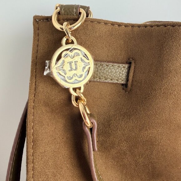 Nanette Lepore Brown Suede Tote Leather Trim Gold Hardware - Picture 2 of 9